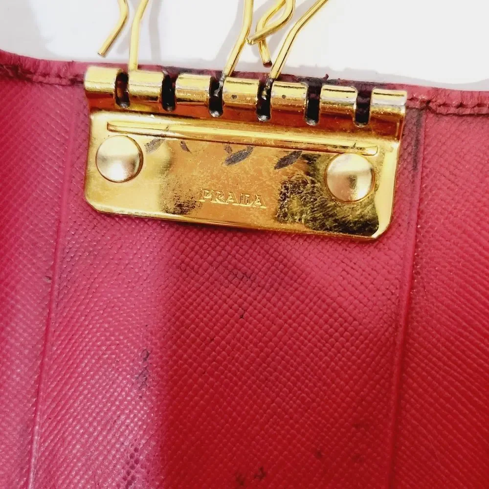 PRADA authentic Saffiano leather red / pink key  card case with box